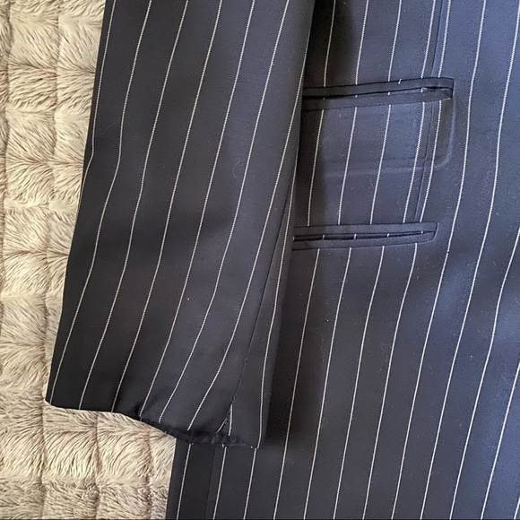 T.M.Lewin Pure Wool Pinstripe Suit sz 46R Navy - Picture 3 of 12